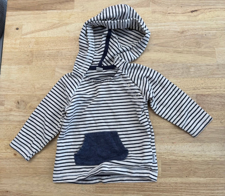 Petit Lem Hooded Shirt Cream Navy Stripe | 12M - Nest and Sprout - Consignment