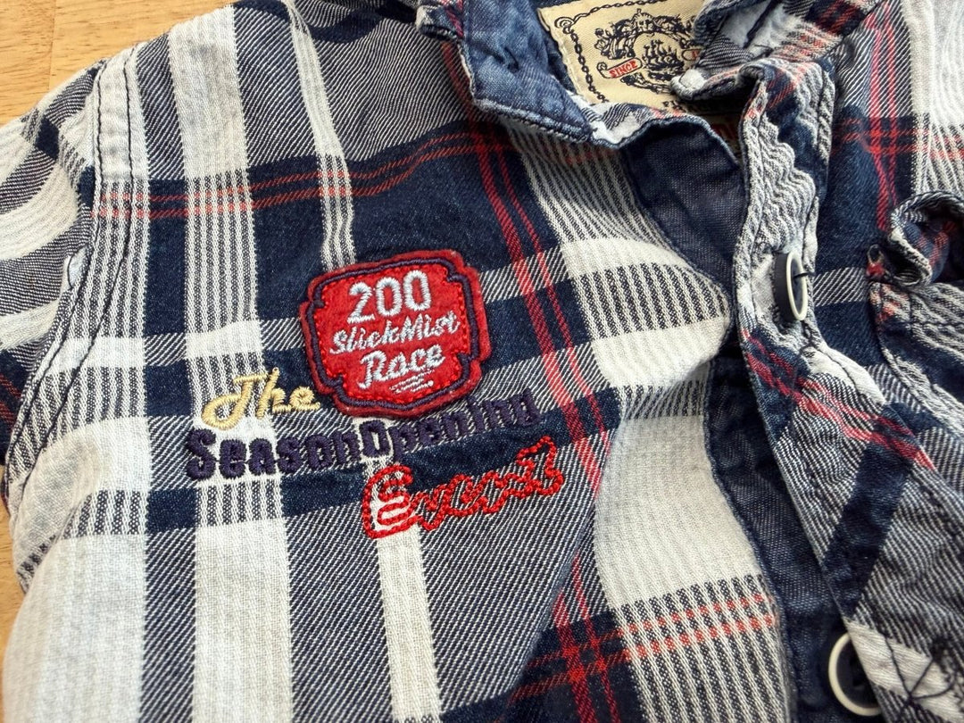 Catmint Plaid Short Sleeve Button Up Shirt Blue | Size 1 - Nest and Sprout - Consignment