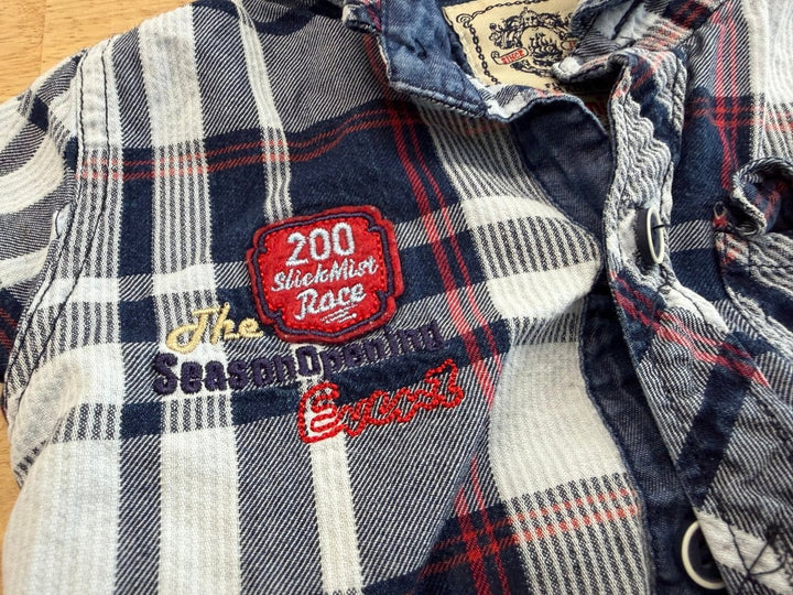 Catmint Plaid Short Sleeve Button Up Shirt Blue | Size 1 - Nest and Sprout - Consignment