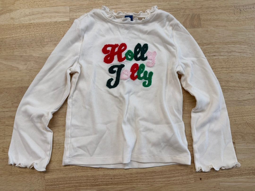 Old Navy “Holly Jolly” Ribbed Shirt Cream | 5T - Nest and Sprout - Consignment
