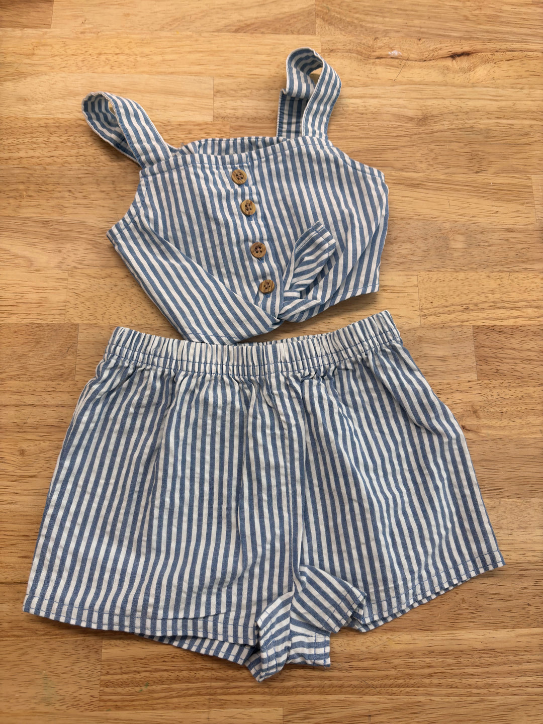 George 3–6M 2-Piece Set – Blue Stripe Crop Top & Shorts