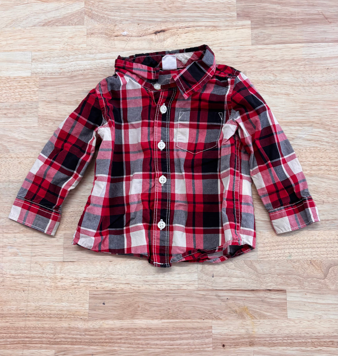 GAP 12–18M Plaid Shirt – Red/Black