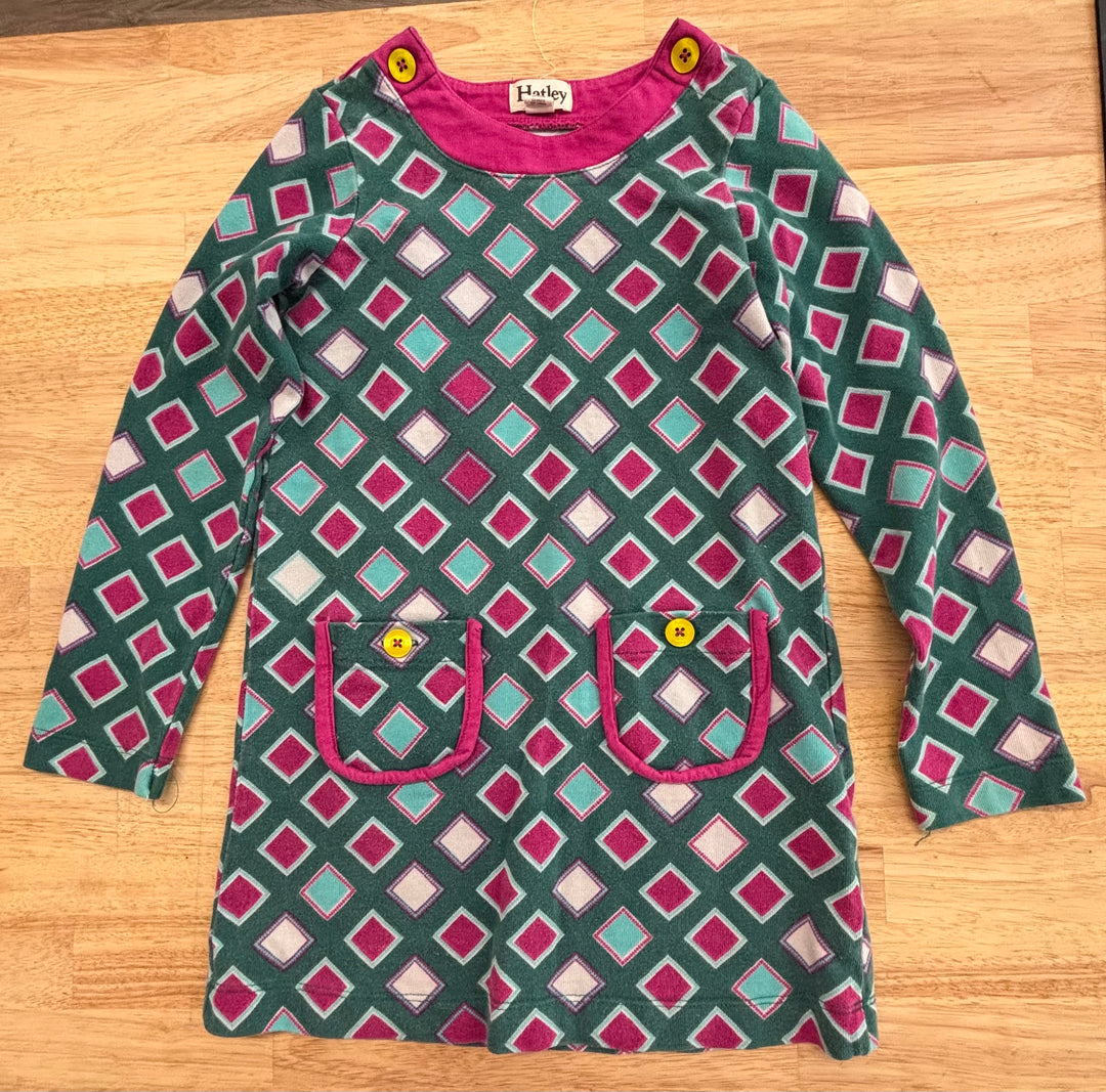 Hatley Size 6 A-Line Dress – Green & Pink Diamonds