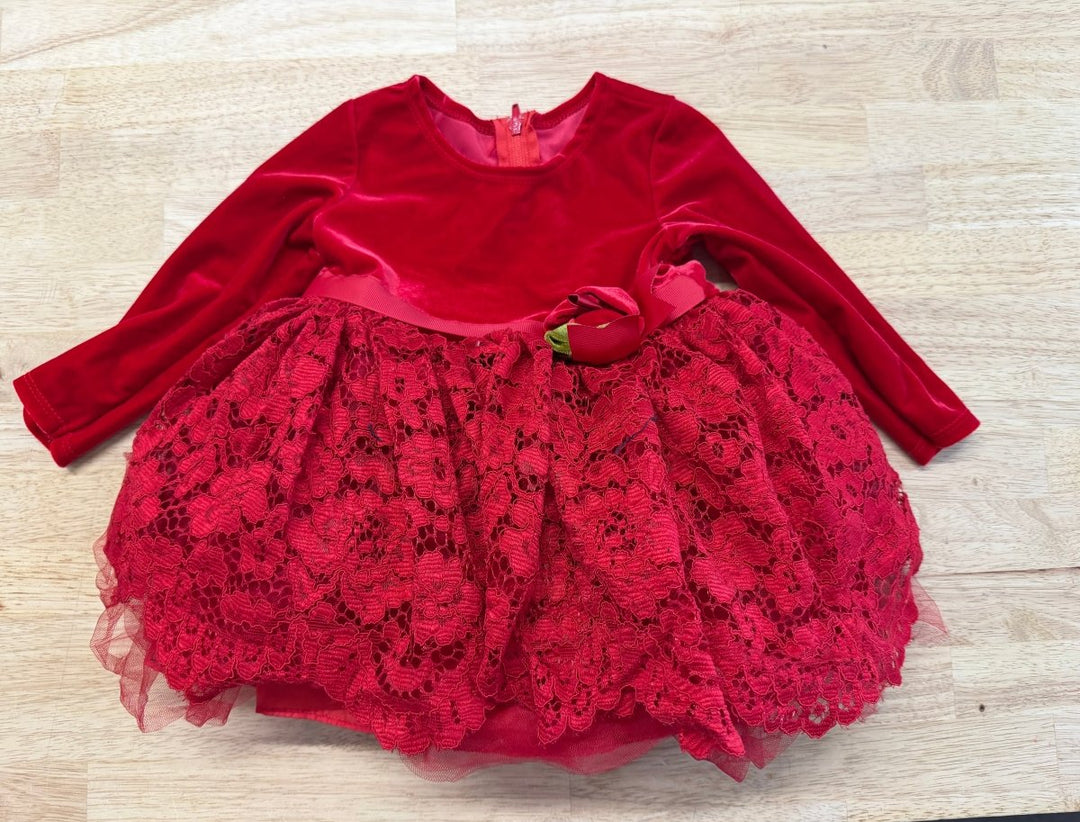 Iris & Ivy Dress – 12M | Red Velour Bodice with Lace & Tulle Skirt - Nest and Sprout - Consignment