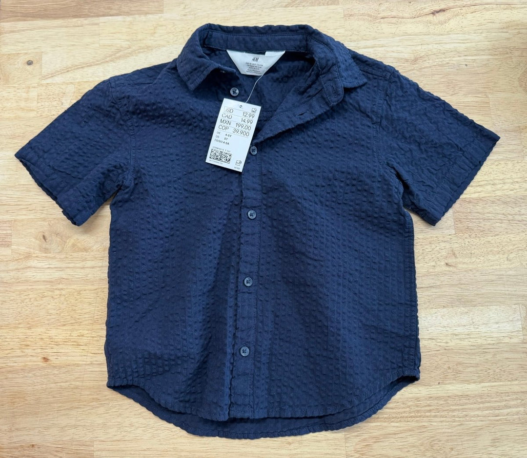H&M Short Sleeve Shirt – 4–5Y | Navy Button - Up NWT - Nest and Sprout - Consignment
