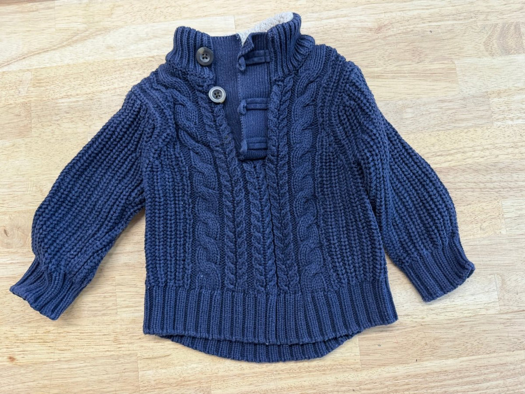 Baby Gap Knit Sweater – 12–18M | Blue Cable Knit Sherpa Collar - Nest and Sprout - Consignment