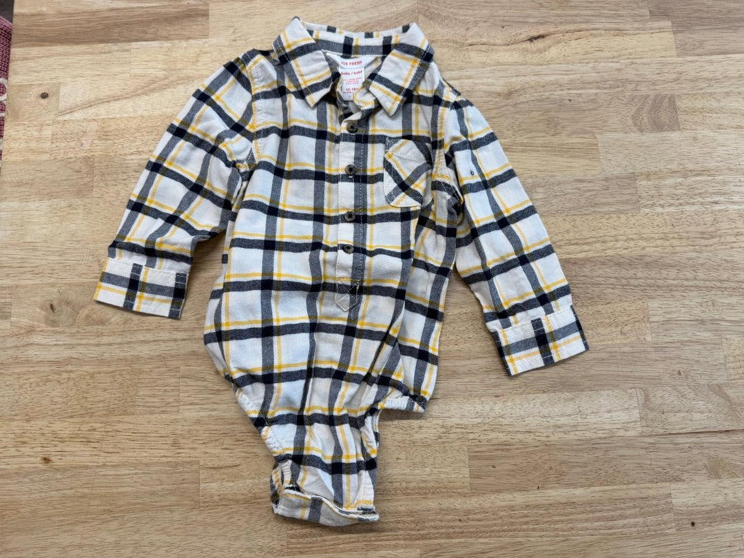 Joe Fresh Bodysuit – 12–18M | Cream Black Yellow Plaid - Nest and Sprout - Consignment