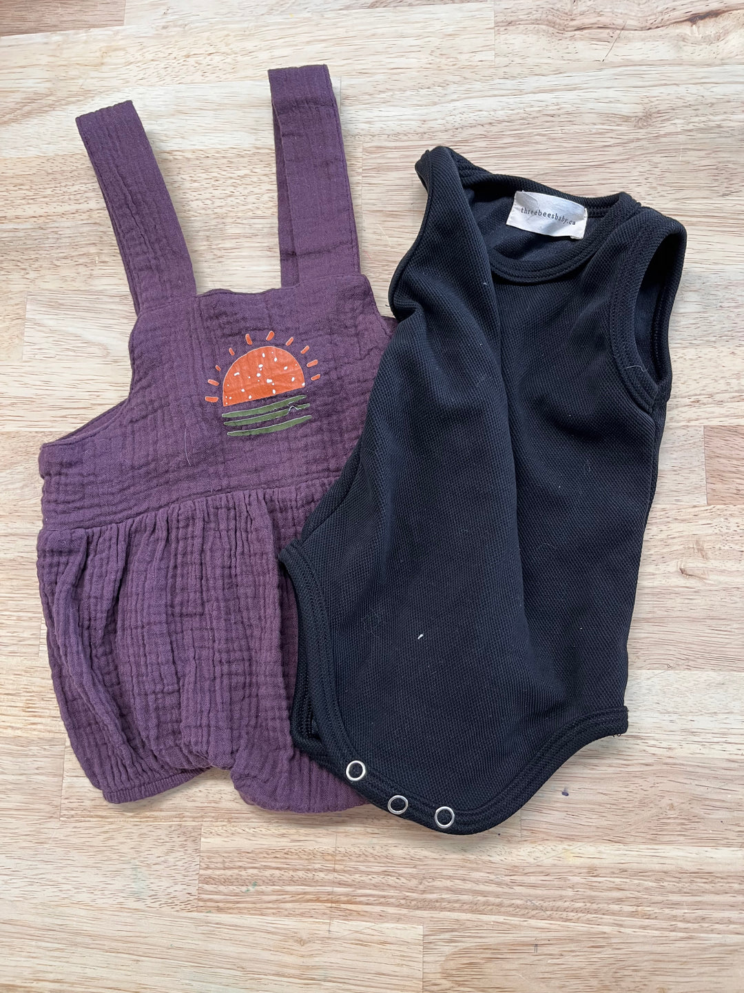 Three Bees Baby Eggplant Bubble Romper Set