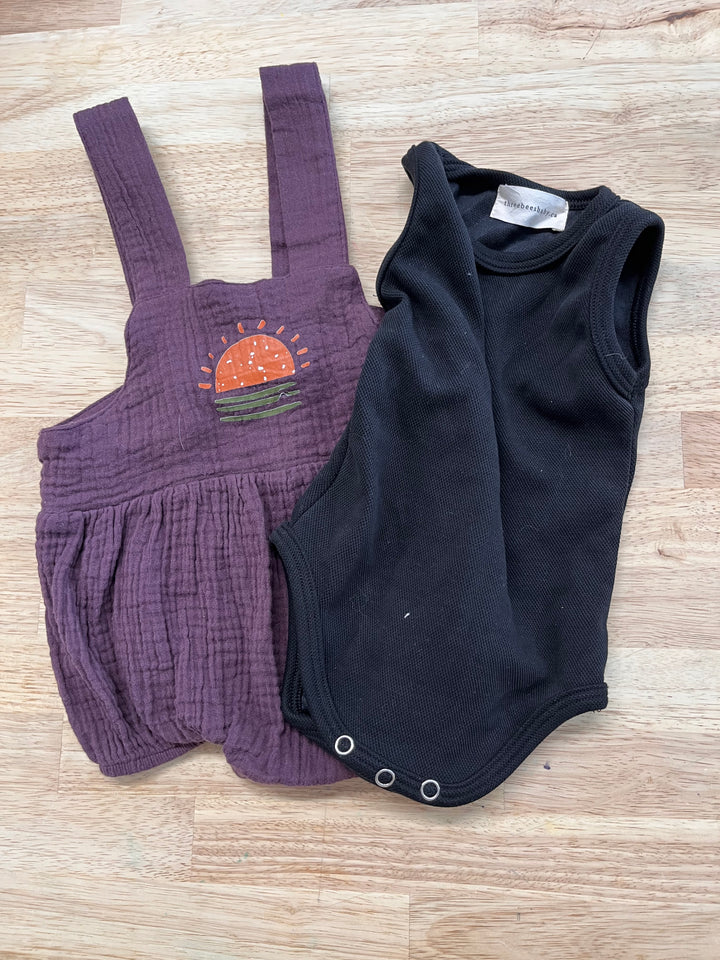 Three Bees Baby Eggplant Bubble Romper Set