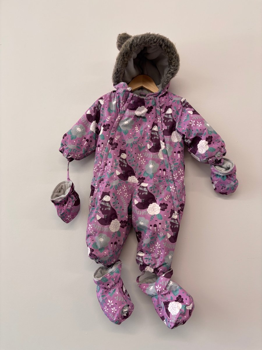 OshKosh Snowsuit – Size 12M Purple Fox Print - Nest and Sprout - Consignment