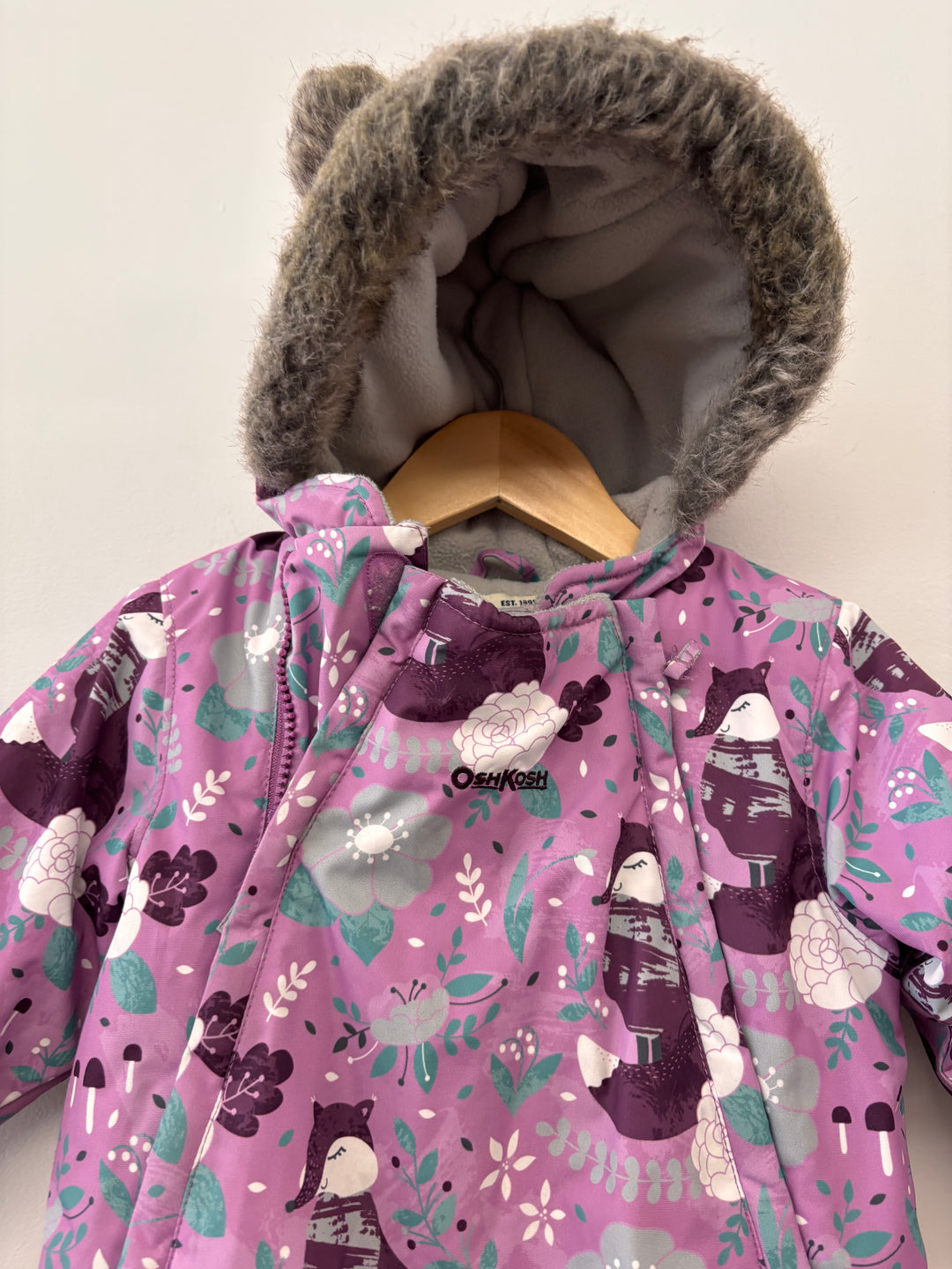 OshKosh Snowsuit – Size 12M Purple Fox Print
