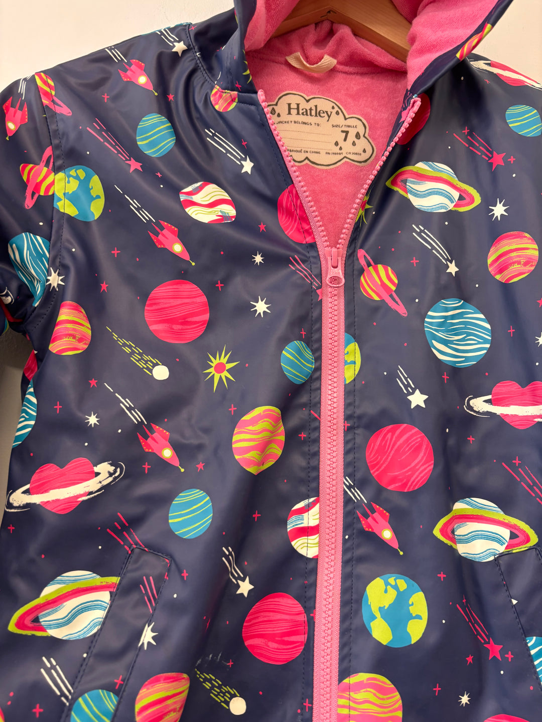 Hatley Rain Jacket – Size 7 Pink Space Print