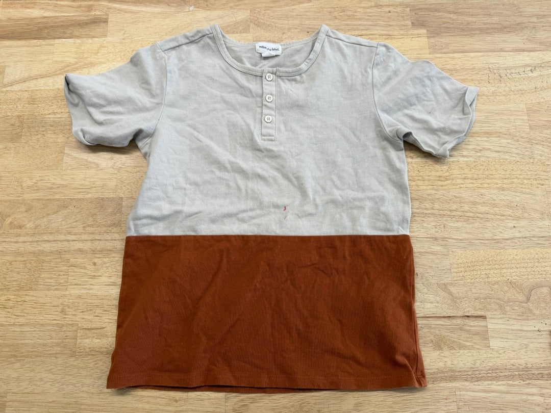 Miles the Label Shirt – 8Y | – Light Brown & Rust Half and Half - Nest and Sprout - Consignment