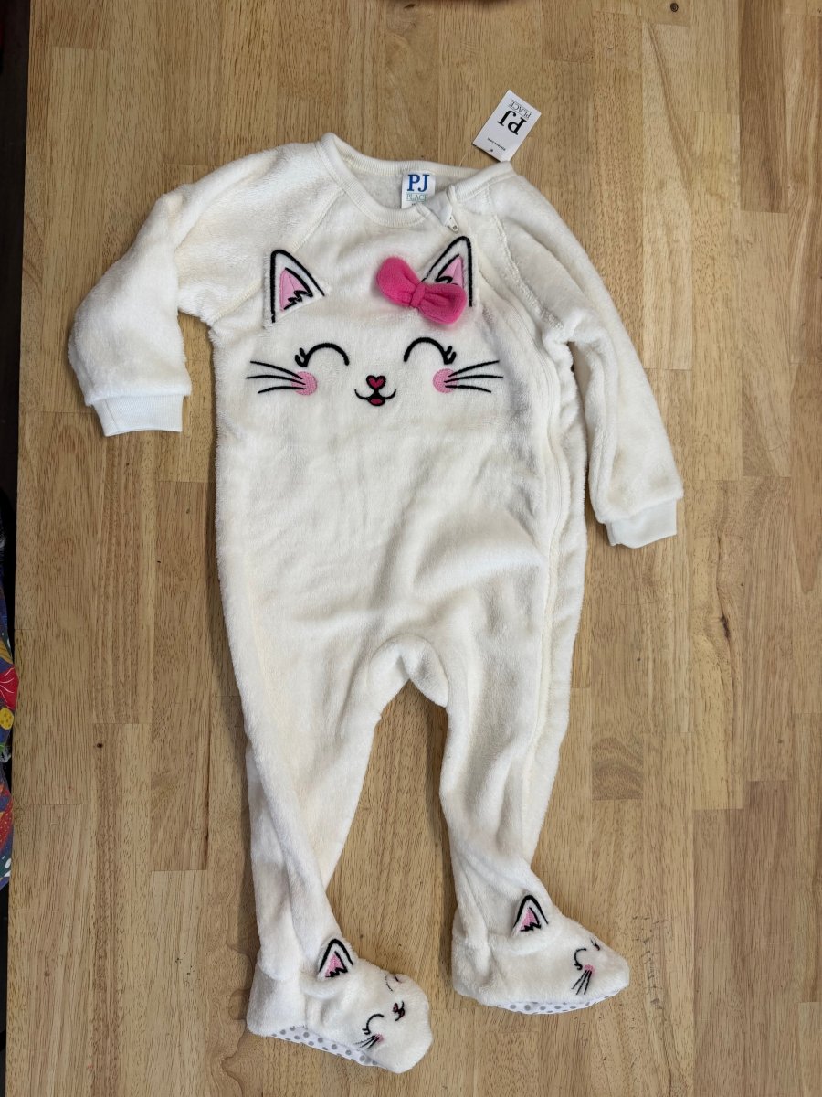 Children's Place Footed Sleeper – 12–18M | – White Cat Face NWT - Nest and Sprout - Consignment