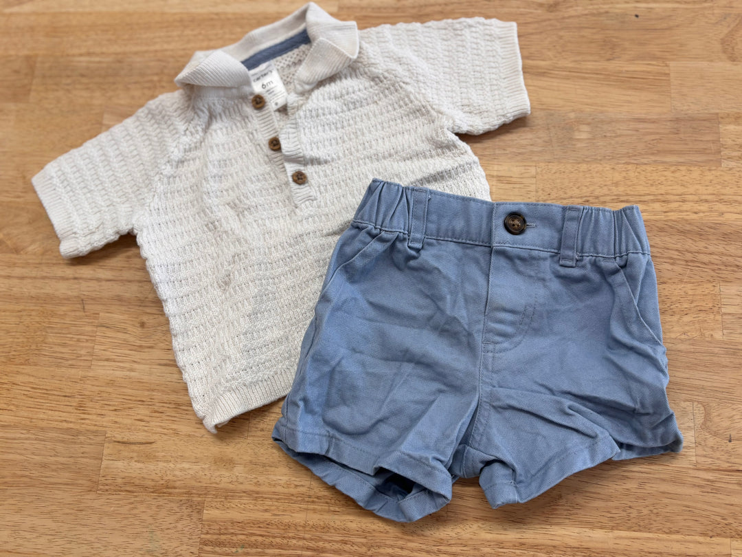 Carters Polo Set – Size 6M Cream & Blue