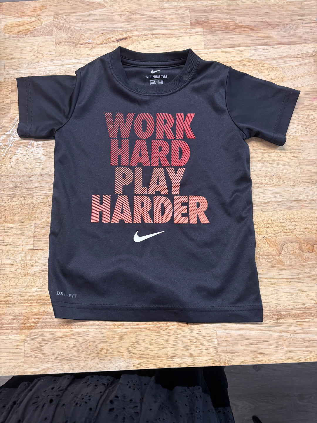 Nike Tee – Size 4-5 Black Work Hard Play Hard