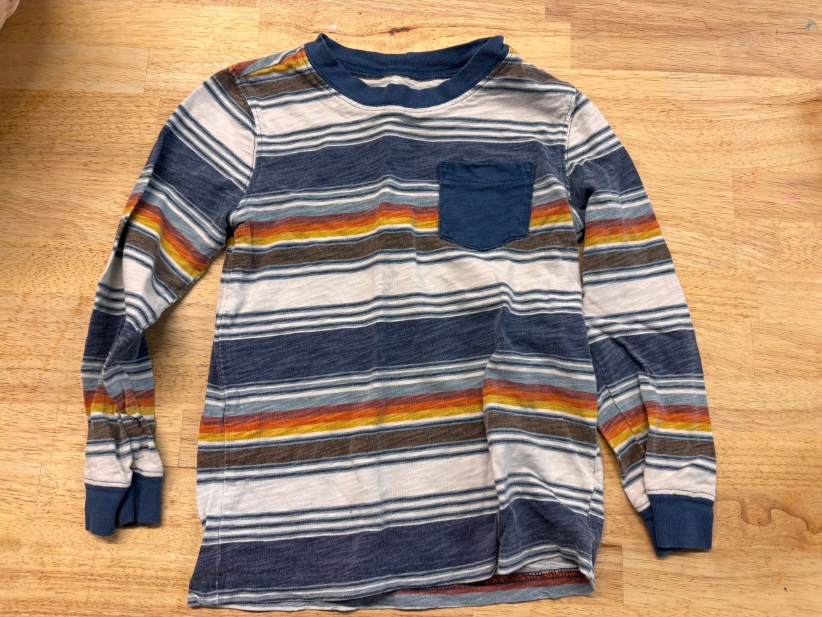 Carter’s Striped T-Shirt – Size 5 Blue Orange Brown - Nest and Sprout - Consignment