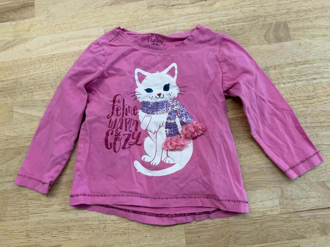 Hatley Long Sleeve Shirt – Size 3 | Feline Warm & Cozy with Sequin Cat Scarf - Nest and Sprout - Consignment
