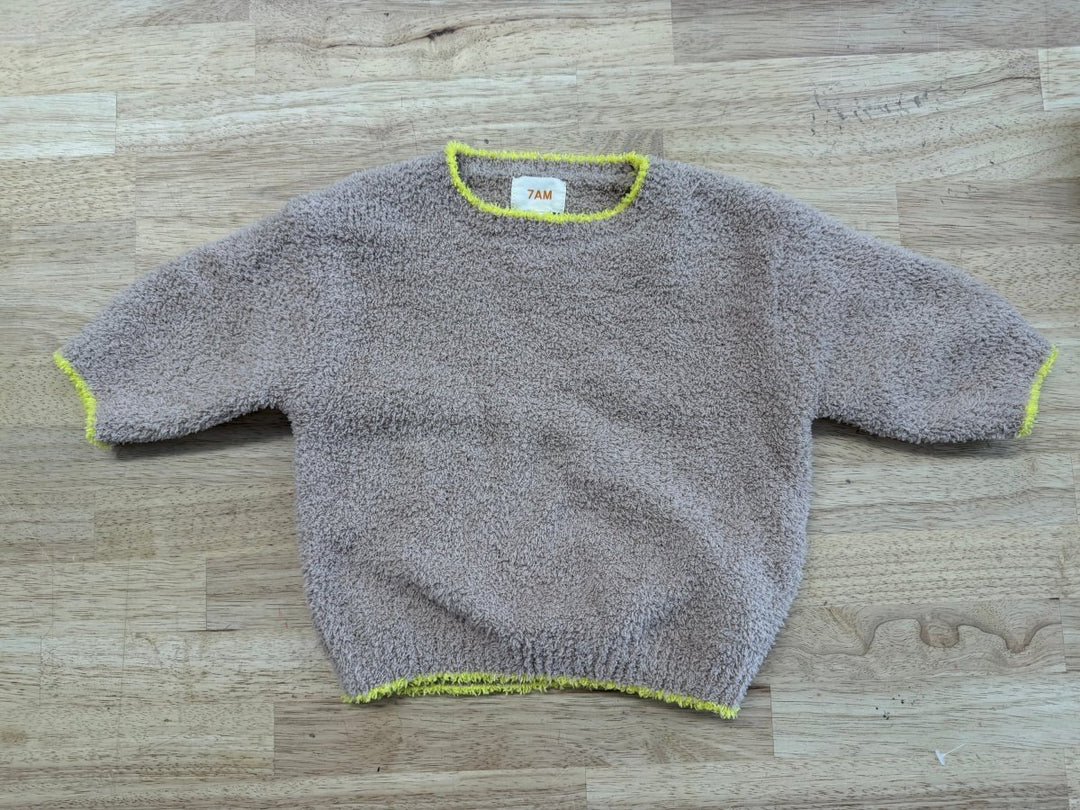 7AM Knit Sweater – 3–6M | Teddy Bear Style Yellow Trim - Nest and Sprout - Consignment