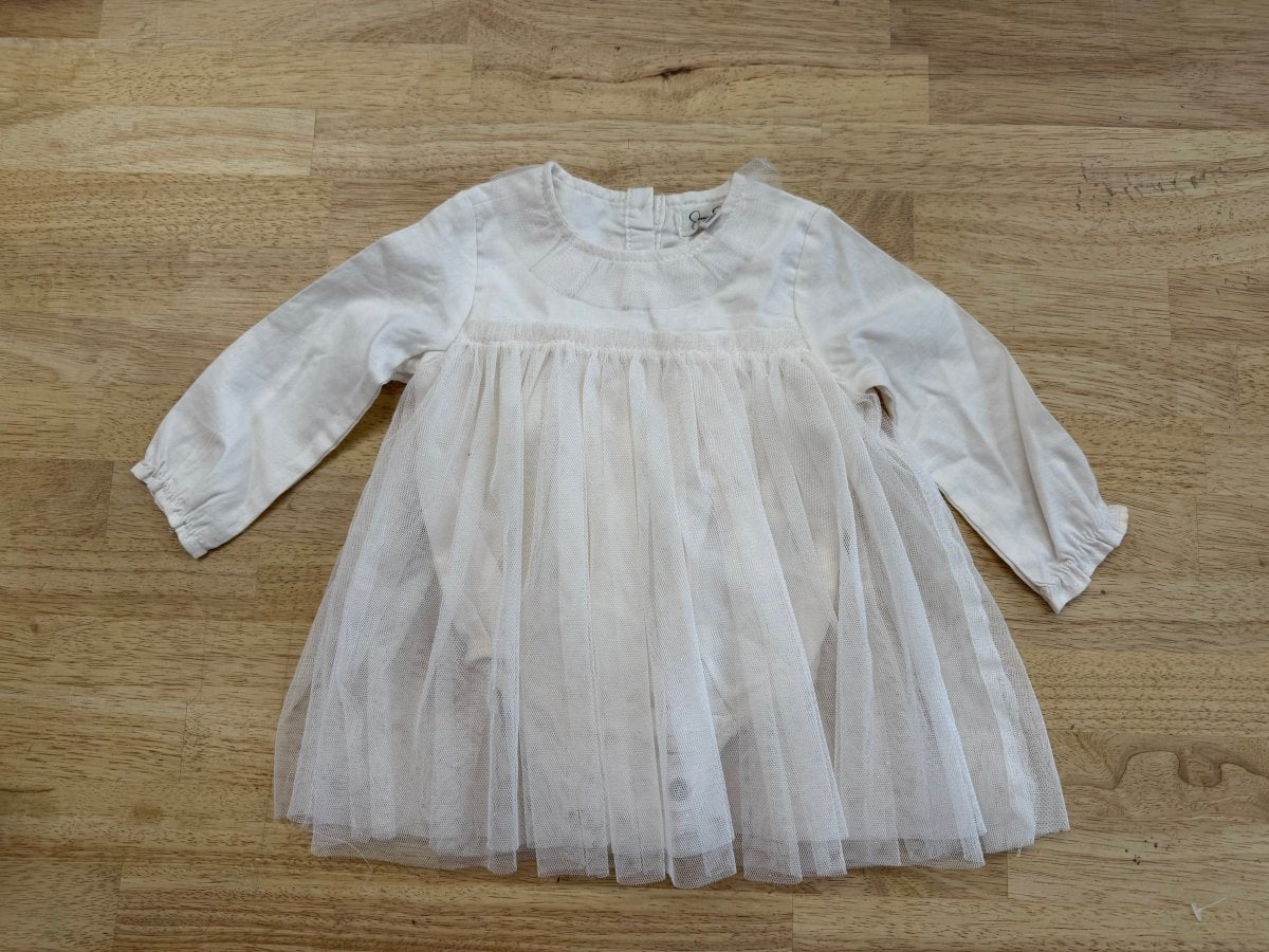 Jessica Simpson Dress – 3–6M | White with Tulle Skirt - Nest and Sprout - Consignment