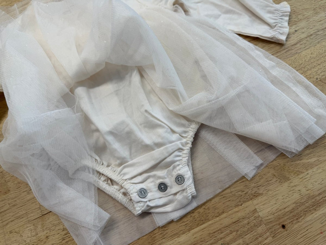 Jessica Simpson Dress – 3–6M | White with Tulle Skirt - Nest and Sprout - Consignment