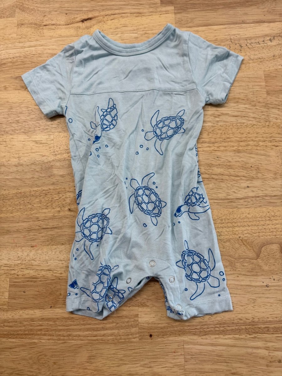 Silkberry Romper – 6–12M | Blue with Turtle Print - Nest and Sprout - Consignment