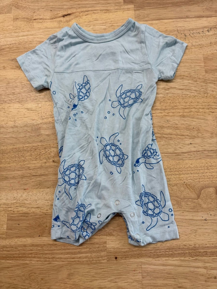 Silkberry Romper – 6–12M | Blue with Turtle Print - Nest and Sprout - Consignment