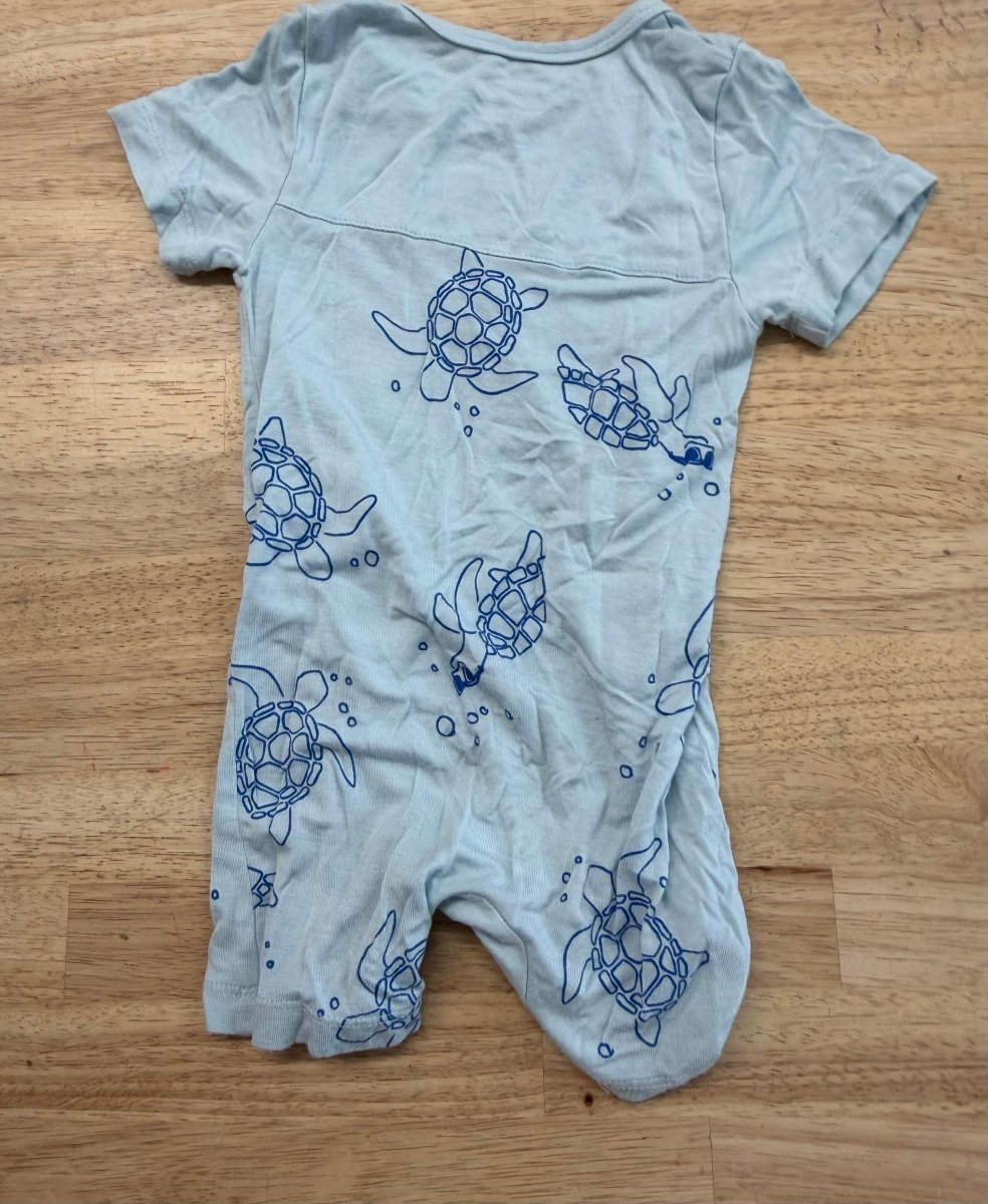 Silkberry Romper – 6–12M | Blue with Turtle Print - Nest and Sprout - Consignment
