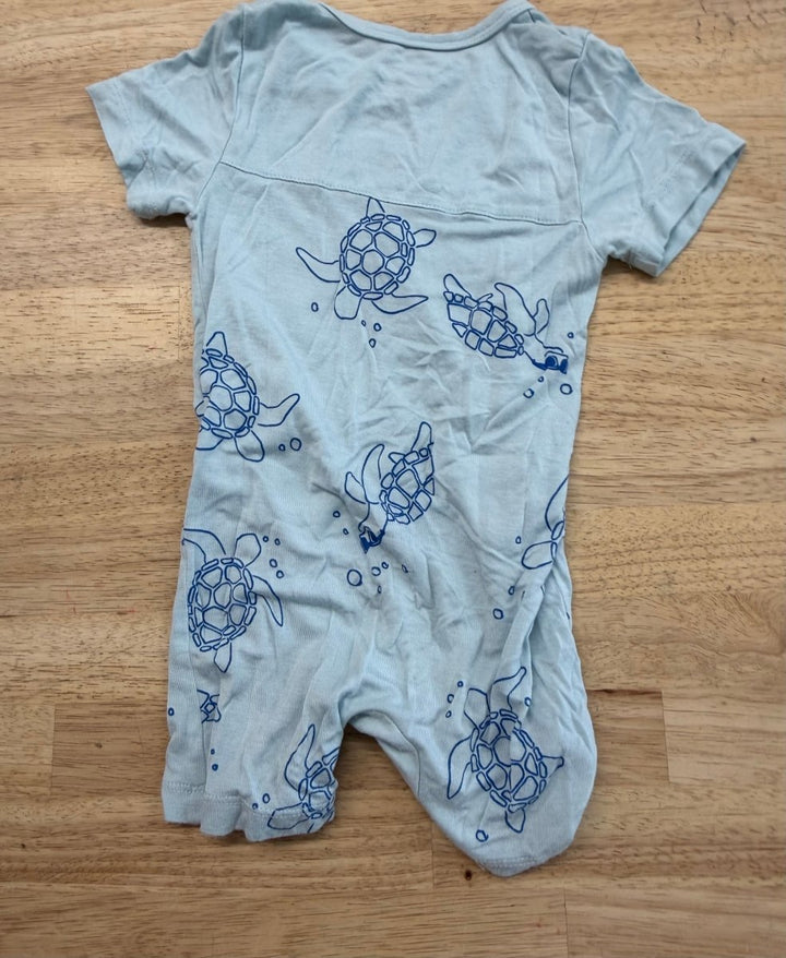 Silkberry Romper – 6–12M | Blue with Turtle Print - Nest and Sprout - Consignment