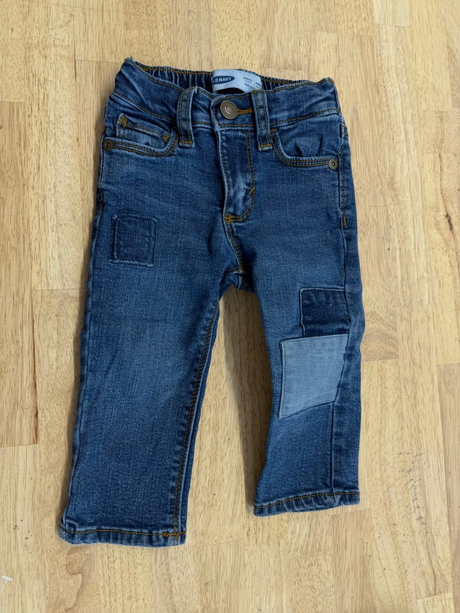 Old Navy Karate Fit Denim Jeans – 12–18M | Patchwork Style - Nest and Sprout - Consignment