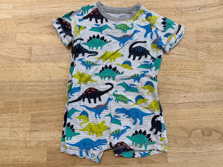 Hatley Shortall – 9–12M | Dinosaur Light Grey Stripe - Nest and Sprout - Consignment