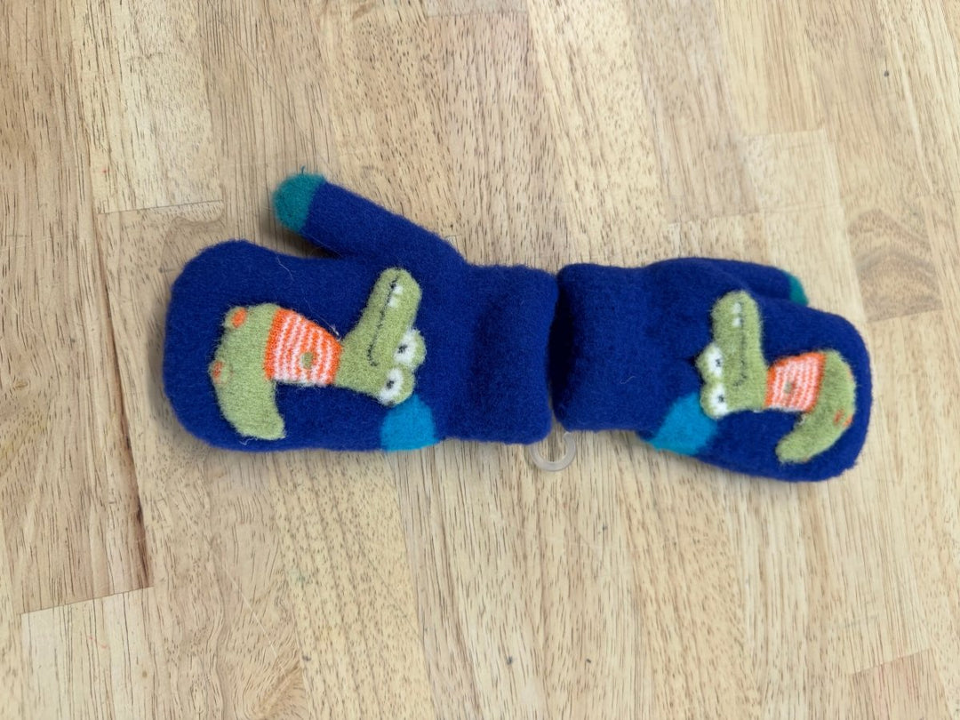 Felted Mittens – One Size | Navy Blue with Alligator - Nest and Sprout - Consignment