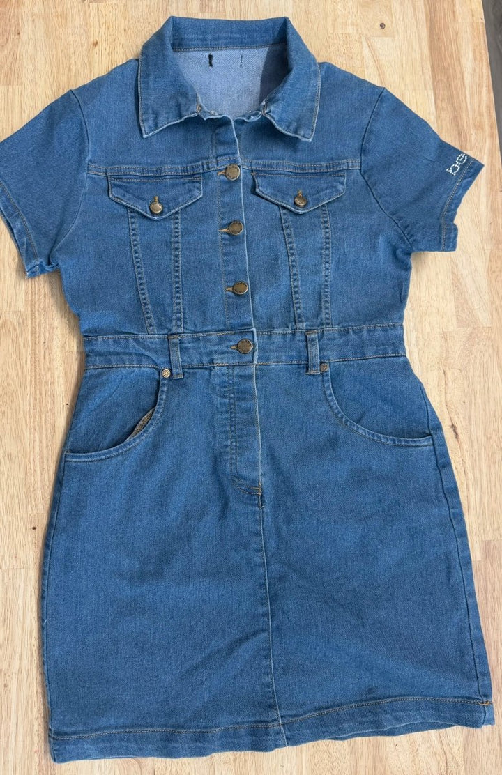Bebe Denim Dress – Adult M | Button - Down Short Sleeve - Nest and Sprout - Consignment
