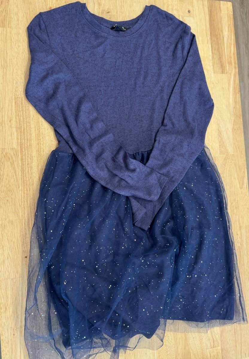 George Dress – Size 14/16 | Navy Long Sleeve with Tulle Overlay Skirt - Nest and Sprout - Consignment