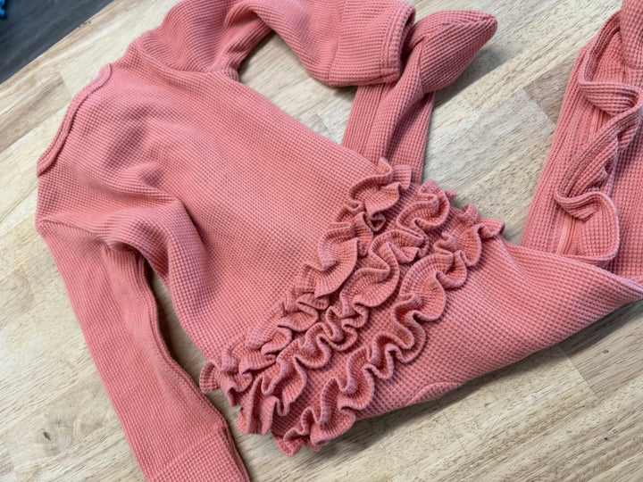 Tal + Love Footed Sleeper – One Size | Orange Waffle Knit with Ruffle Bum - Nest and Sprout - Consignment