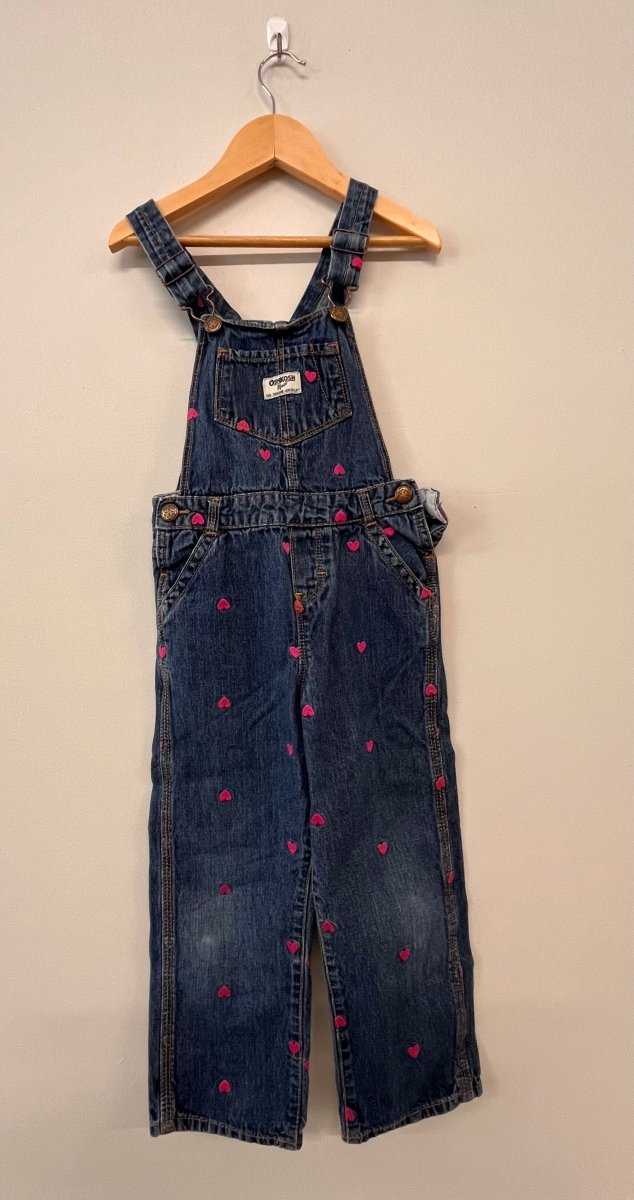 OshKosh Size 5 Navy Overalls – Embroidered Hearts - Nest and Sprout-Consignment