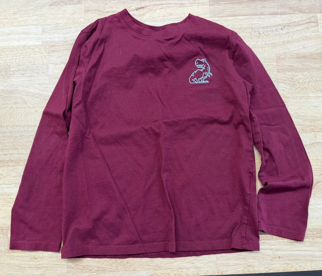 H&M Long Sleeve Shirt – 8–10Y | Burgundy Embroidered Dinosaur - Nest and Sprout - Consignment