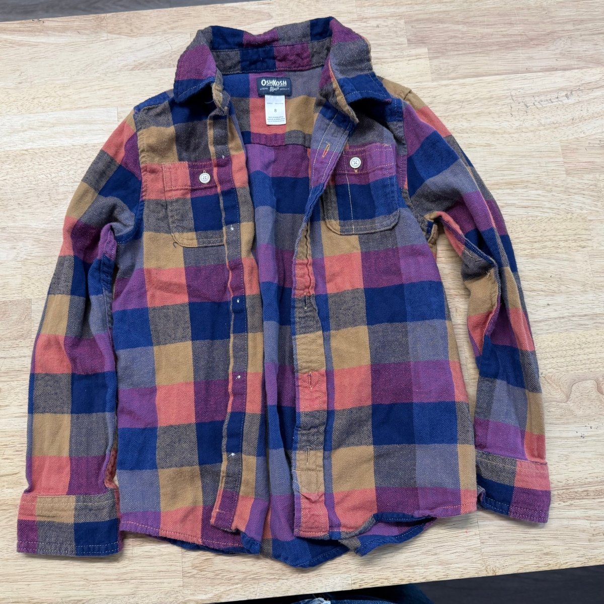 OshKosh Flannel Button - Up Shirt – Size 8 | Navy, Burgundy & Orange - Nest and Sprout - Consignment