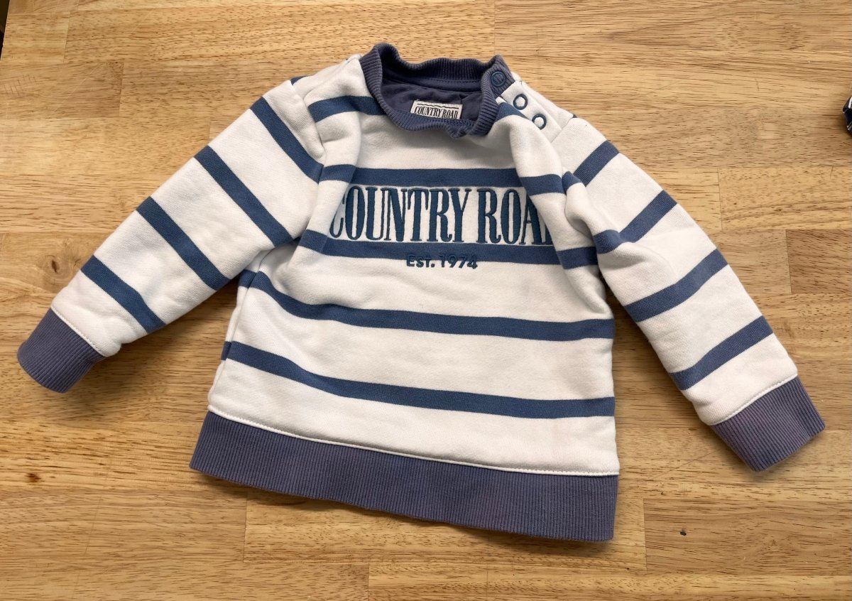 Country Road 6–12 Month Sweatshirt – Blue Stripes - Nest and Sprout - Consignment