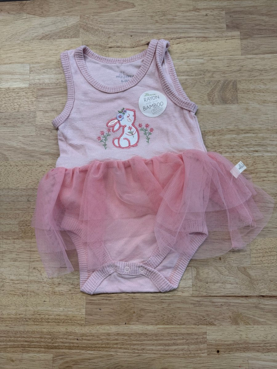 Milkberry Waffle Bodysuit Dress – 6–9M | Cream Bunny Bamboo Rayon NWOT - Nest and Sprout - Consignment