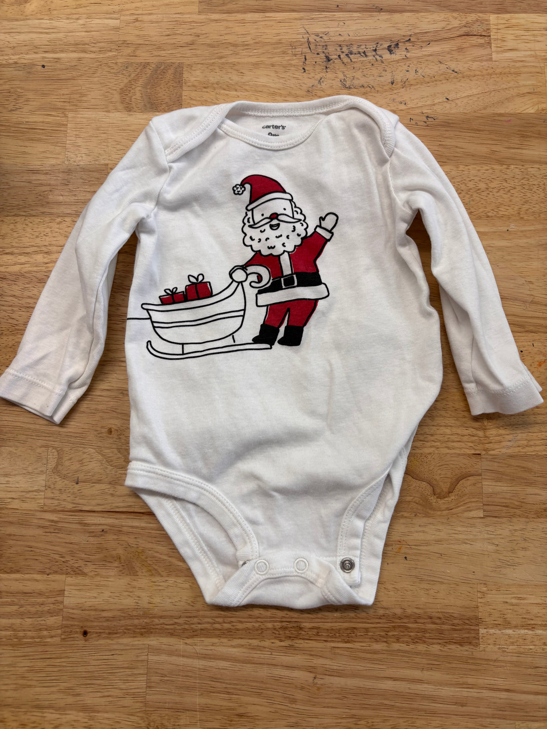 Carter’s Santa Bodysuit – 9M White Long Sleeve