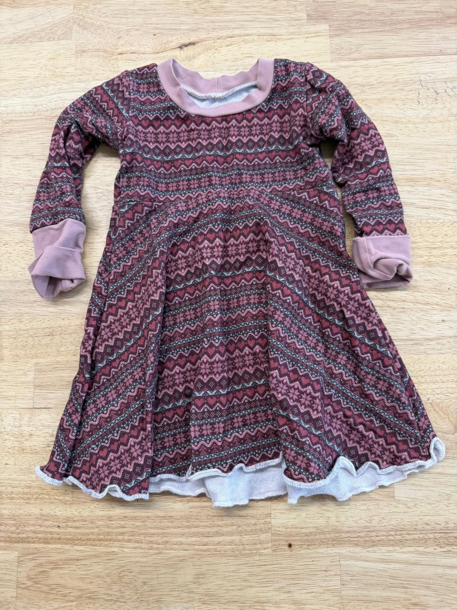 Gro by Zoe Dress – 3–12M | Burgundy & Pink Stitched Pattern - Nest and Sprout - Consignment