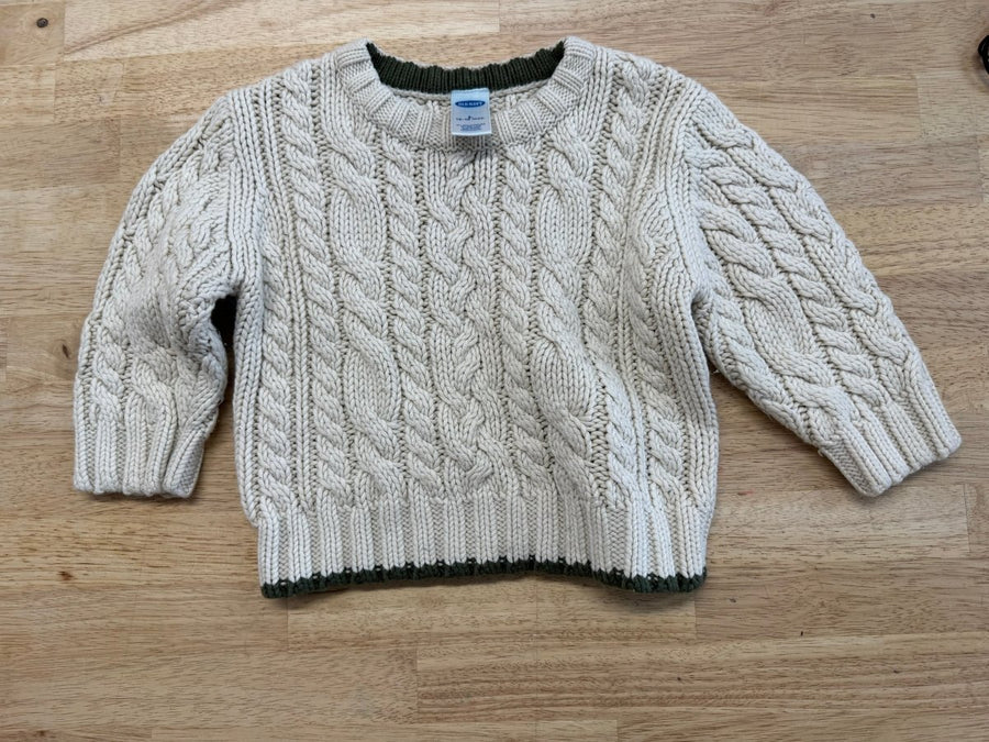 Old Navy Chunky Knit Sweater – 12–18M | Cream with Green Edging - Nest and Sprout - Consignment