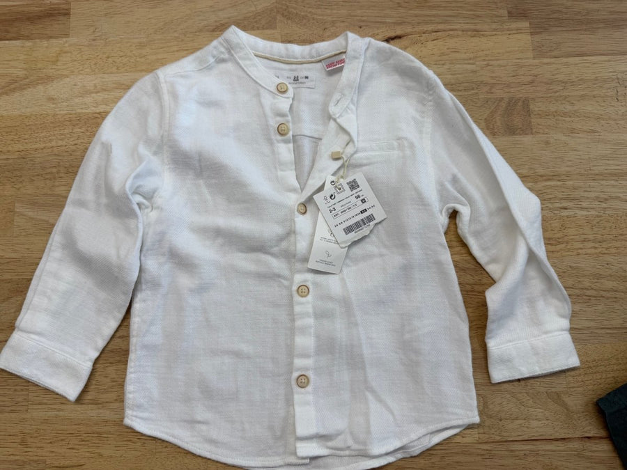 Zara Button Down Shirt – 2/3Y | White Long Sleeve - Nest and Sprout - Consignment