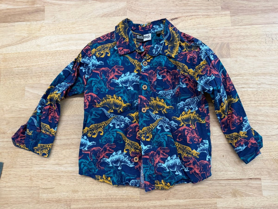 Mickmack Button Down Shirt – 24M | Navy Dinosaur Print - Nest and Sprout - Consignment