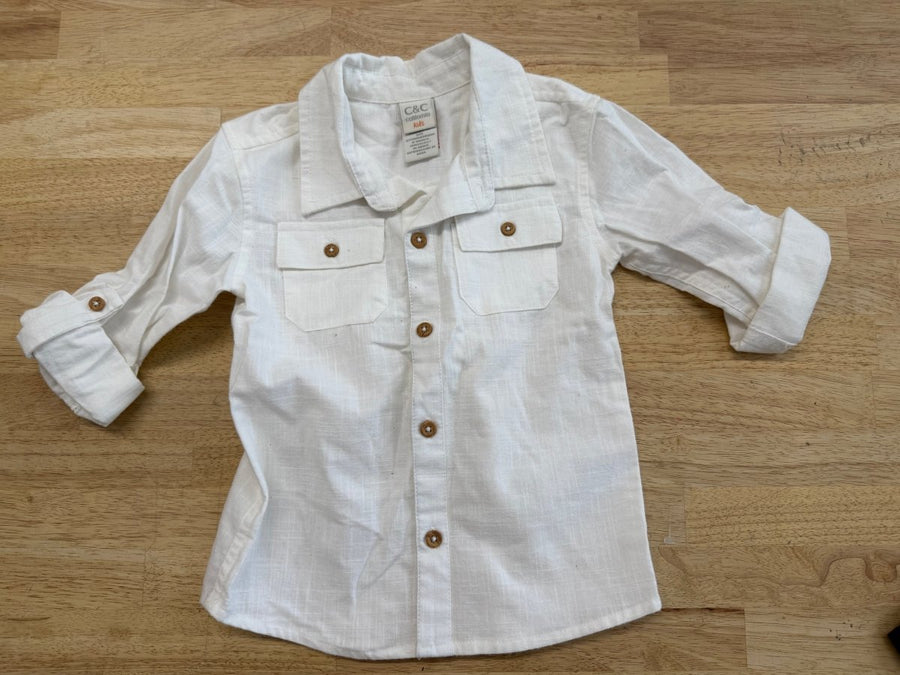 C&C California Kids Button Down Shirt – 3T | White Muslin - Nest and Sprout - Consignment