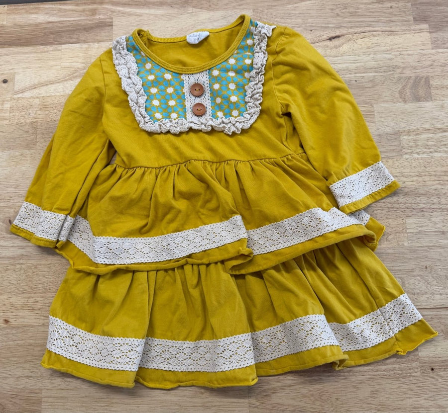 Tutu & Lulu Layered Dress – 6/7 | Mustard with Lace Detail - Nest and Sprout - Consignment
