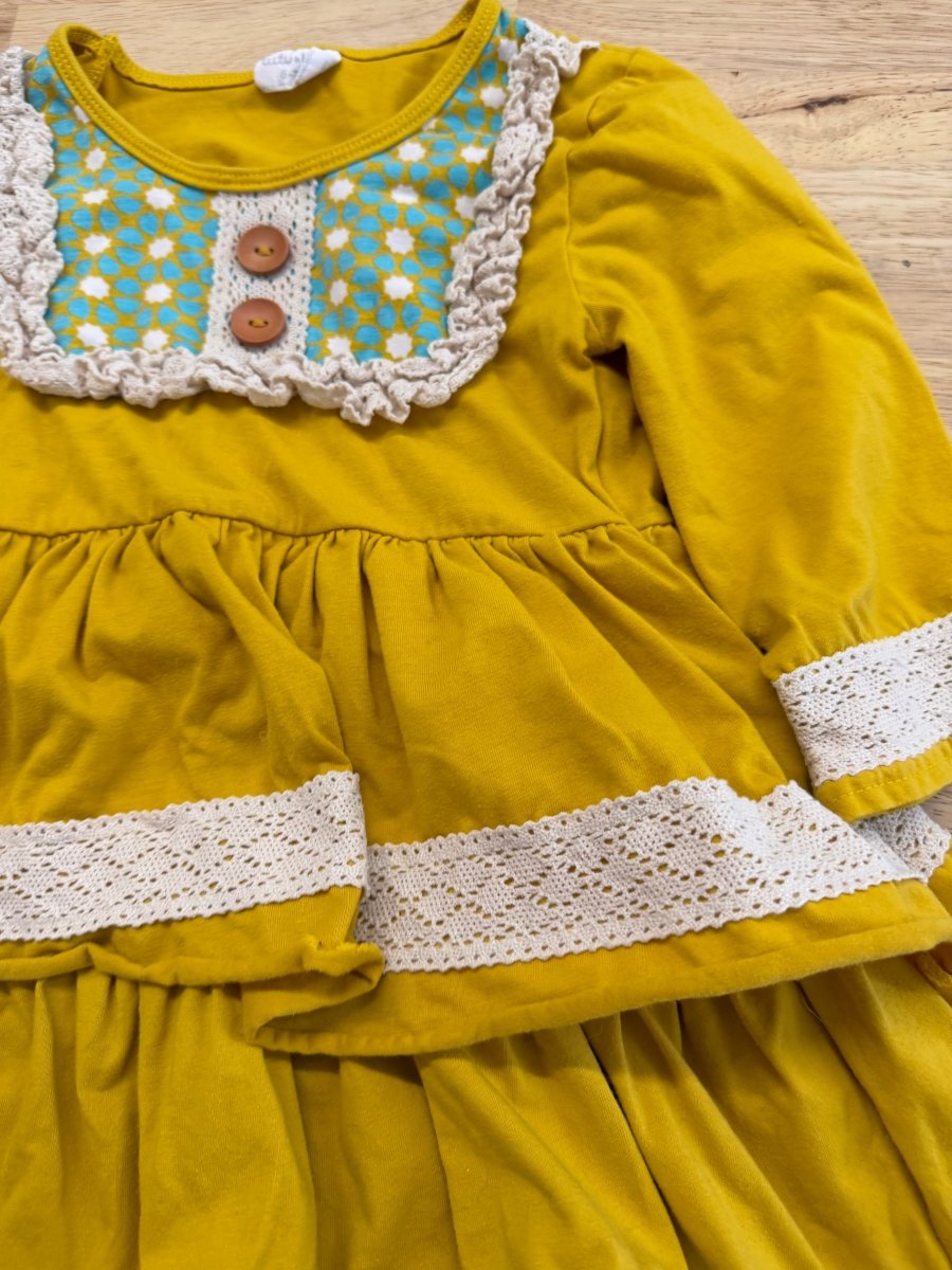 Tutu & Lulu Layered Dress – 6/7 | Mustard with Lace Detail - Nest and Sprout - Consignment
