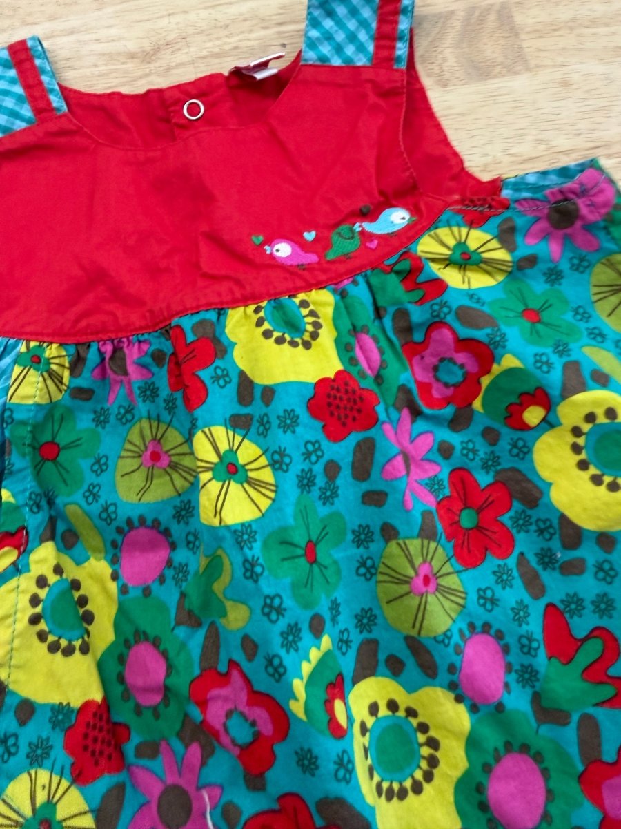 Tuc Tuc Floral Dress – Size 6 (116cm) | Turquoise with Gingham - Nest and Sprout - Consignment