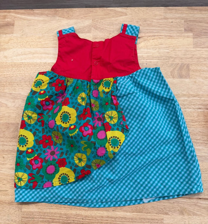 Tuc Tuc Floral Dress – Size 6 (116cm) | Turquoise with Gingham - Nest and Sprout - Consignment